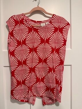 Joie Red and White Patterned Sleeveless Tank Linen